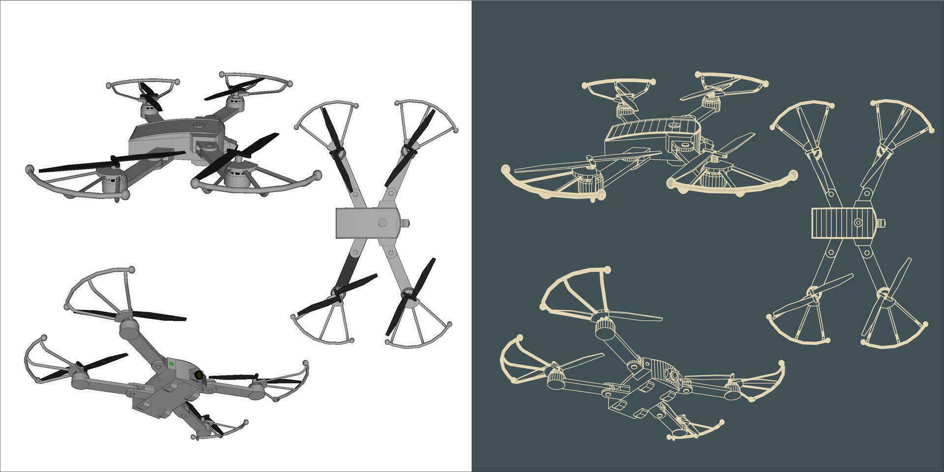 Vector drone or quadcopter line wireframe blueprint