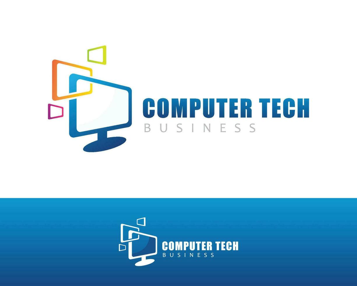 computer logo creative pixel digital connect tech logo concept vector