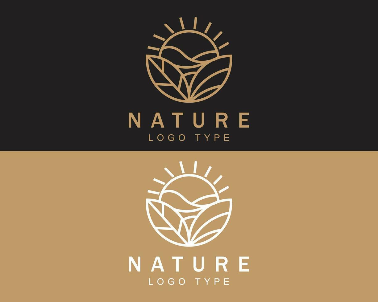 nature logo creative beach sun wave emblem brand business leave vector