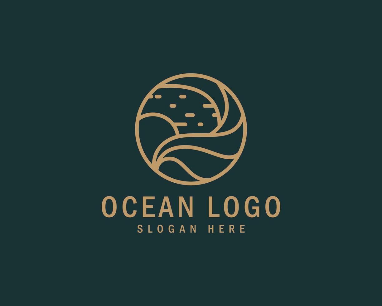 Ocean logo creative emblem line art beach travel business vector