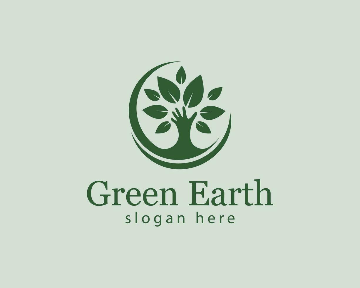 verde tierra logo creativo árbol cuidado naturaleza Clásico emblema marca vector