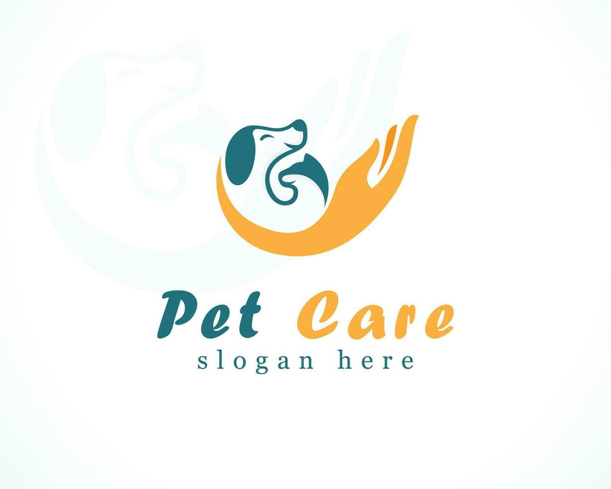 mascota cuidado logo creativo concepto mano animal perro y gato vector