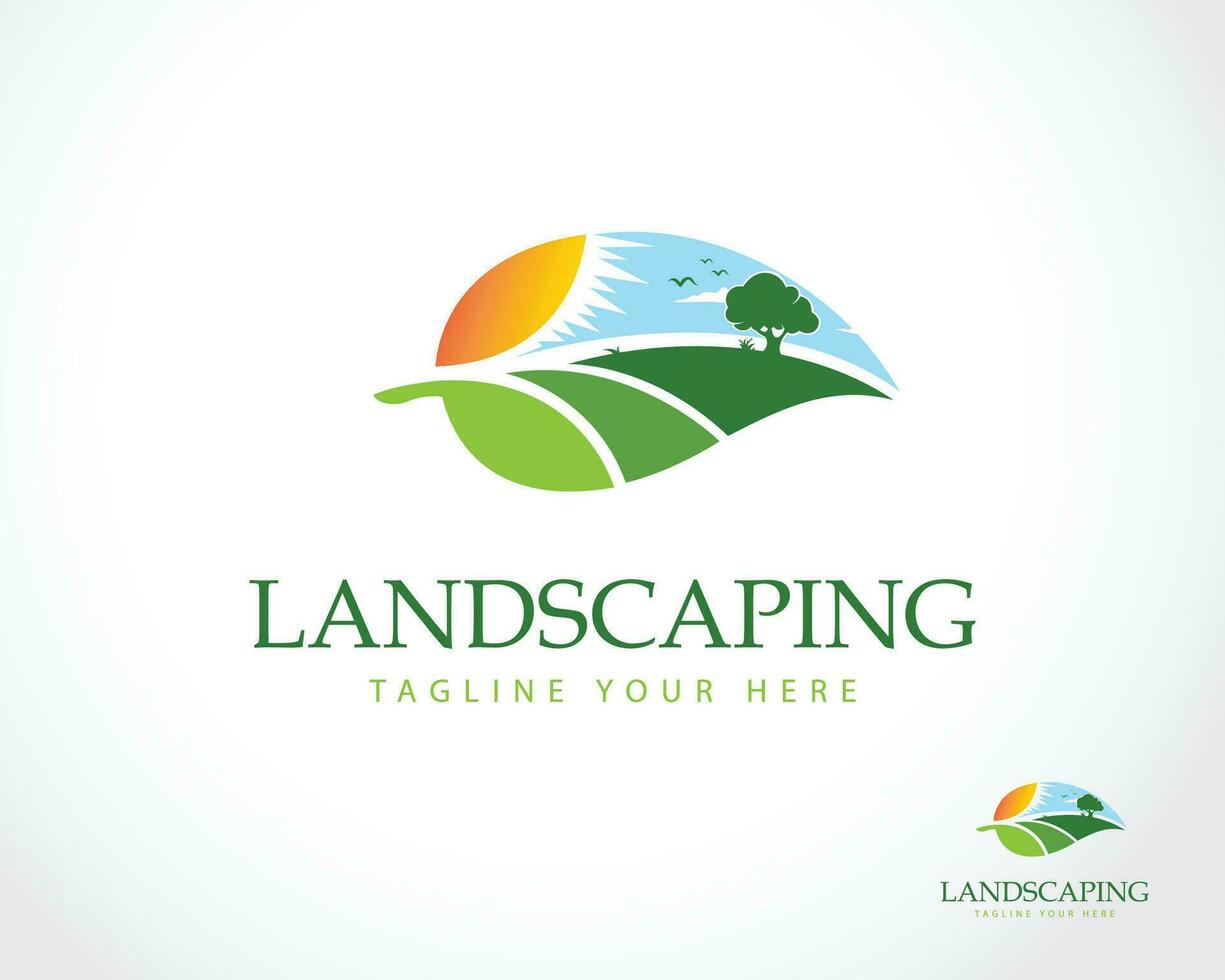 landscape logo creative green nature garden business illustration vector