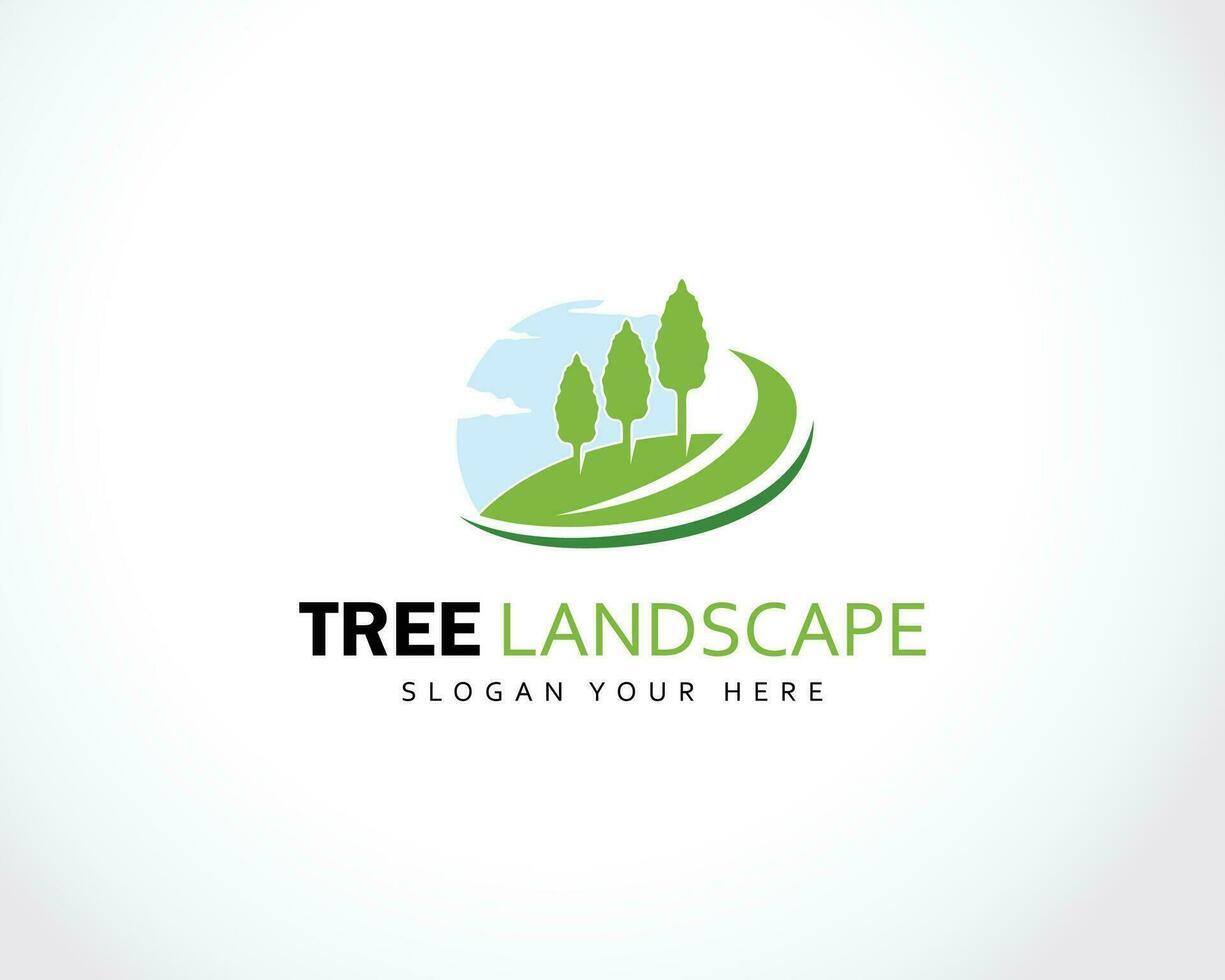 pines tree forest and road landscape logo icon vector template