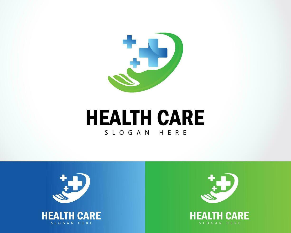 health care logo creative plus hand sign symbol design concept vector