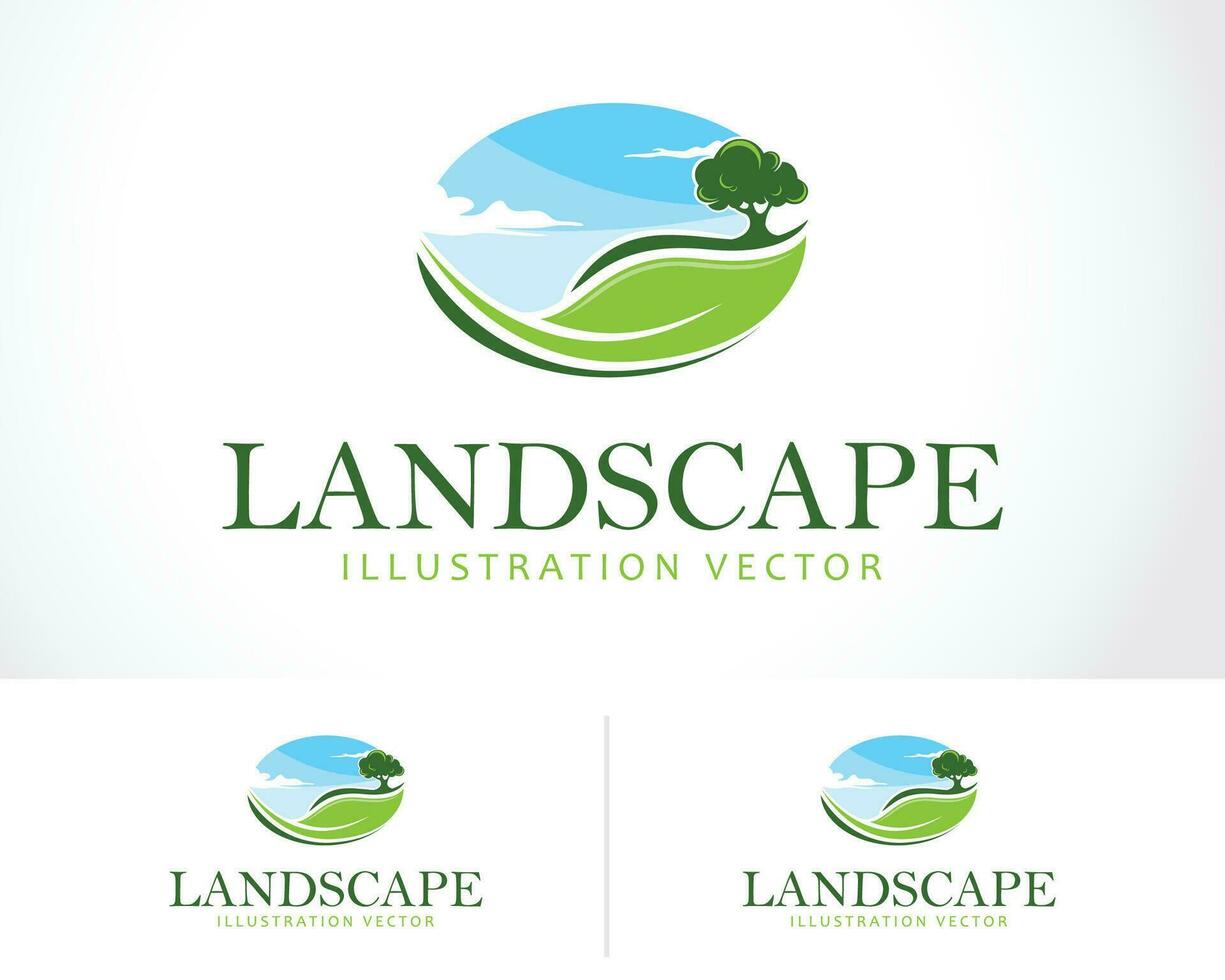 landscape logo creative tree pines garden sun illustration vector