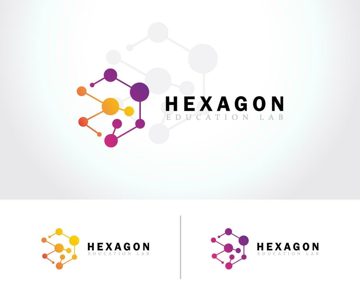 hexagon logo creative connect molecule atom education science lab design modern vector