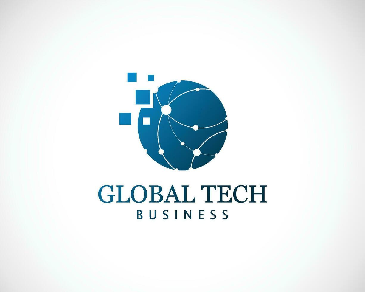 global tech logo creative color modern pixel digital design concept business network vector