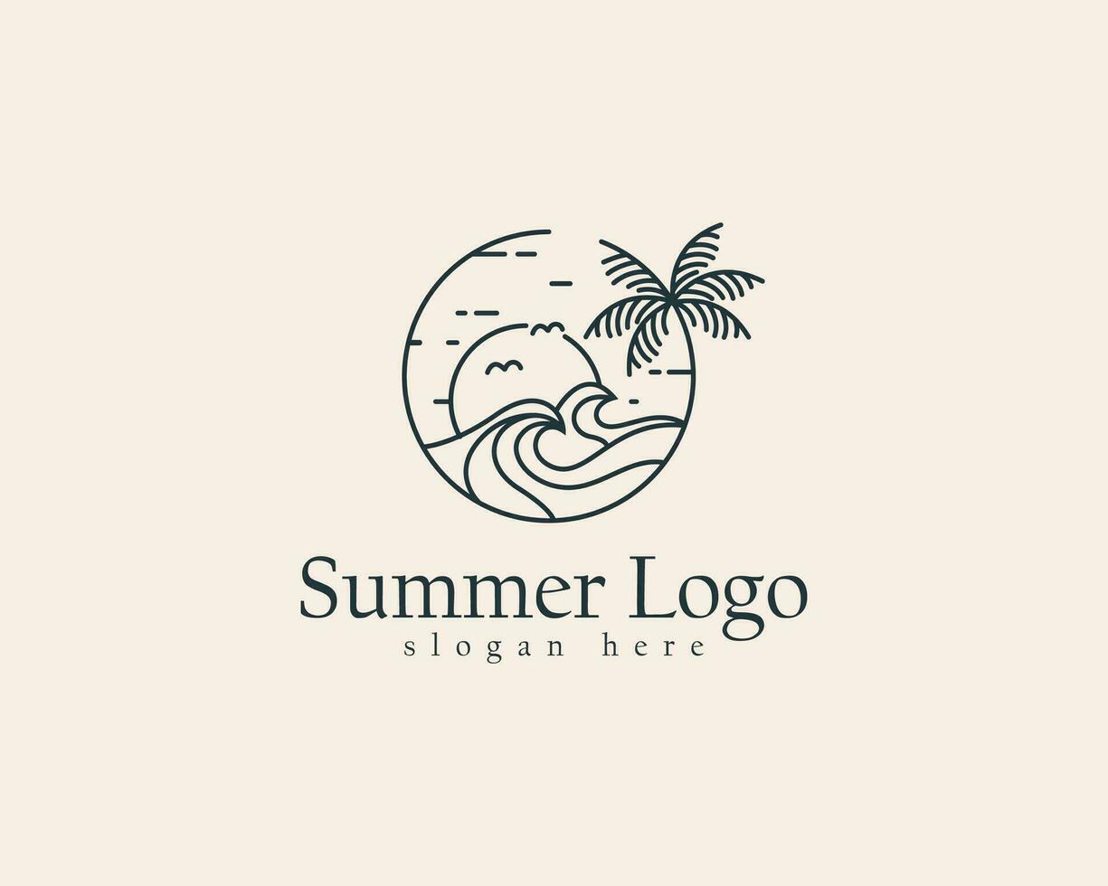 verano logo creativo playa viaje emblema marca línea creativo vector