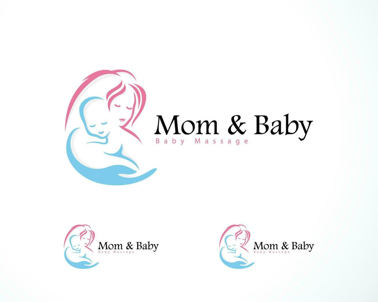 mamá y bebé logo creativo cuidado mano masaje terapia diseño concepto vector