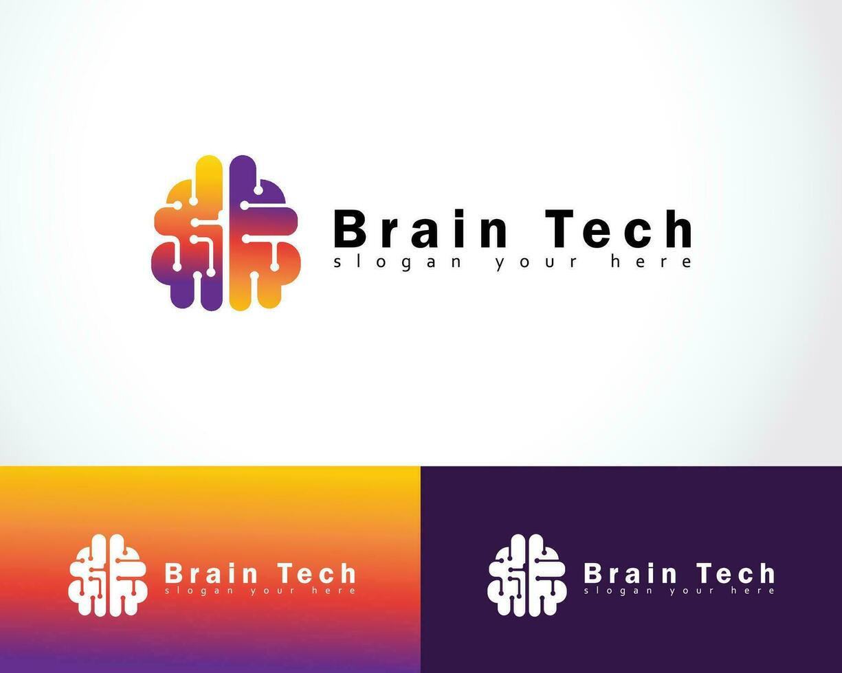 brain tech logo creative system connect design concept vector