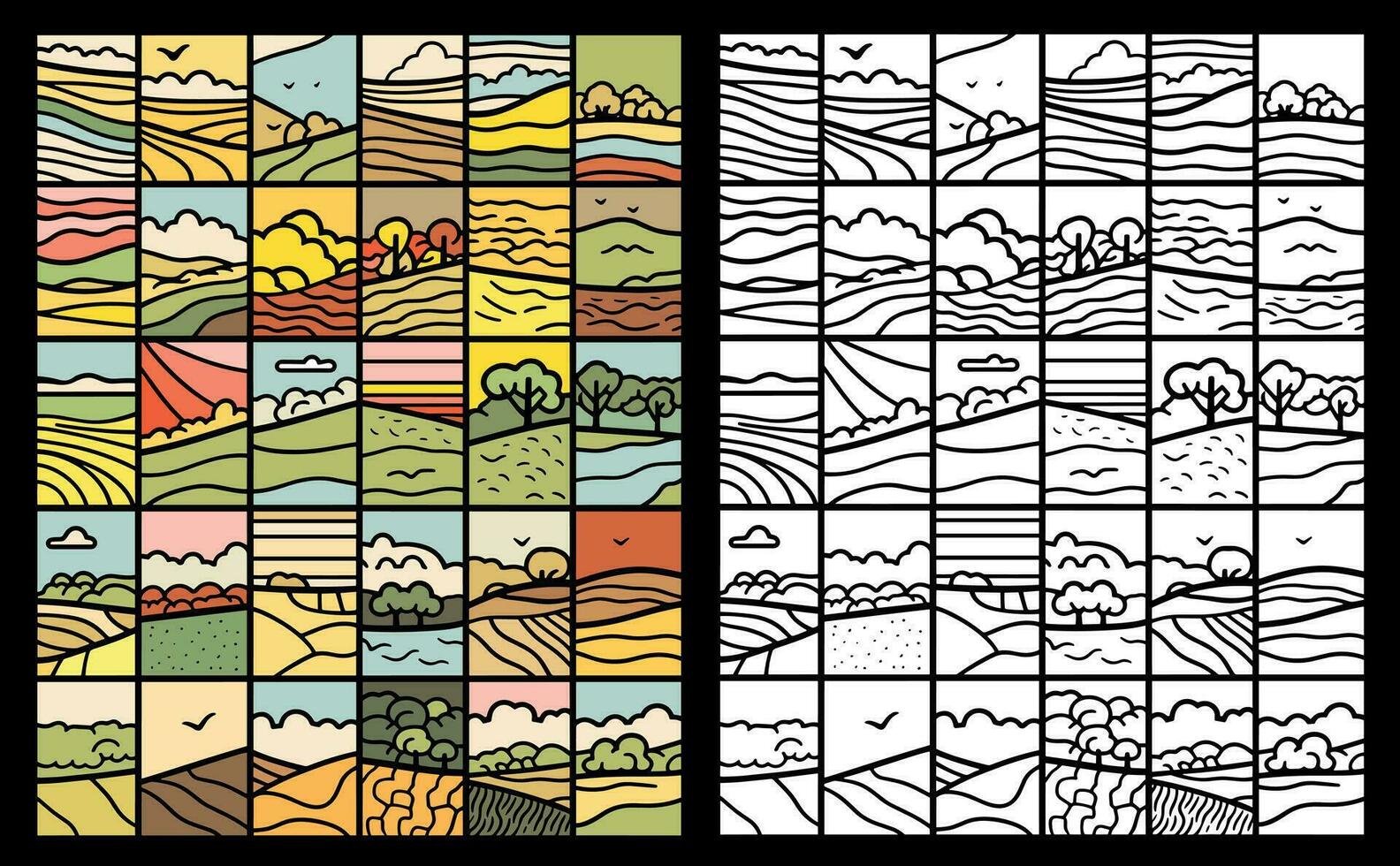 Simple Landscapes Coloring Book - set of 30 vector designs