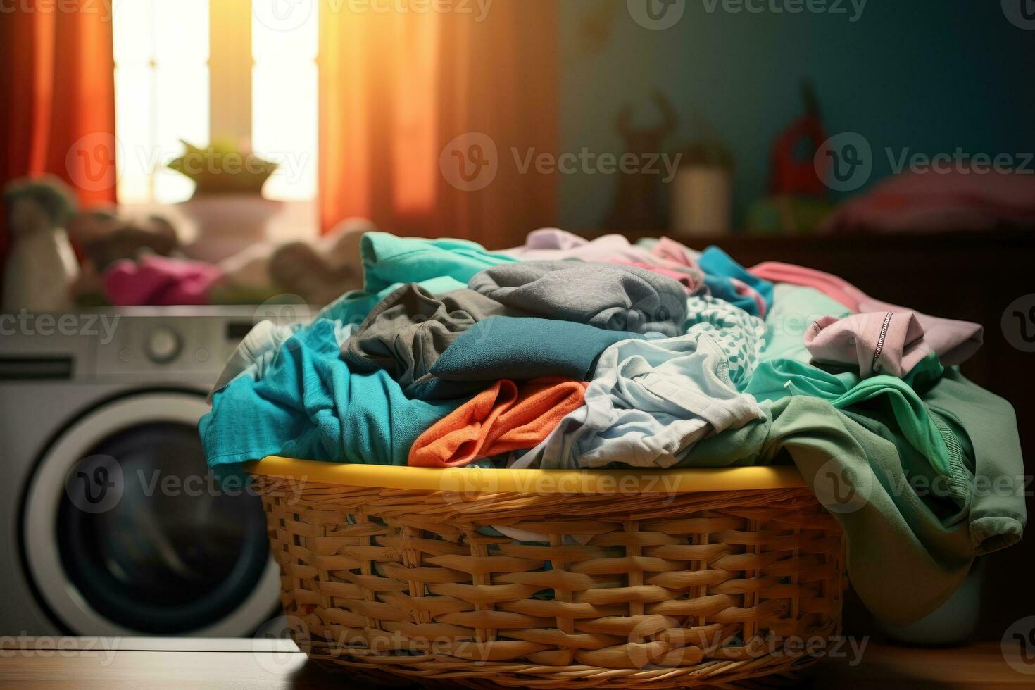 AI generated Messy Laundry room, minimal style with sunlight, AI Generative photo