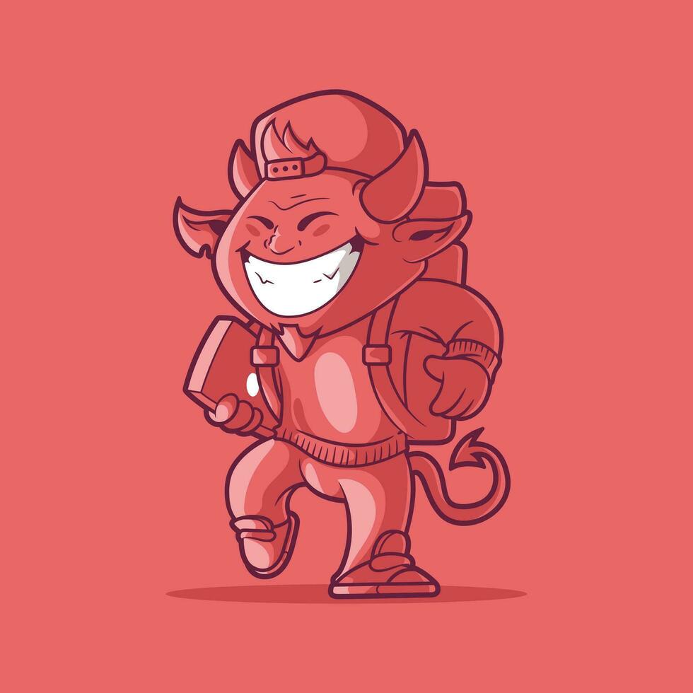 A Devil character as a student vector illustration. Brand, education design concept.