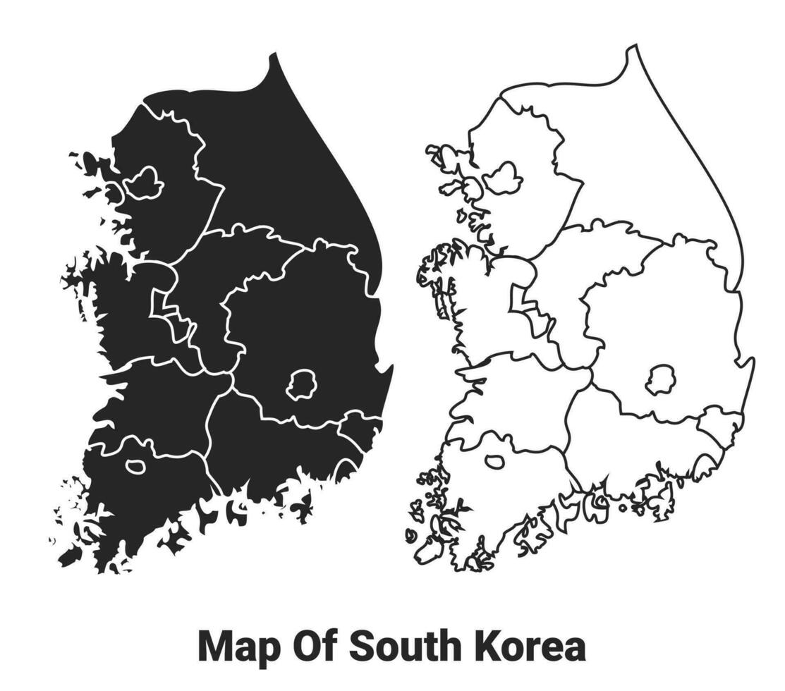 Vector Black map of South korea country with borders of regions