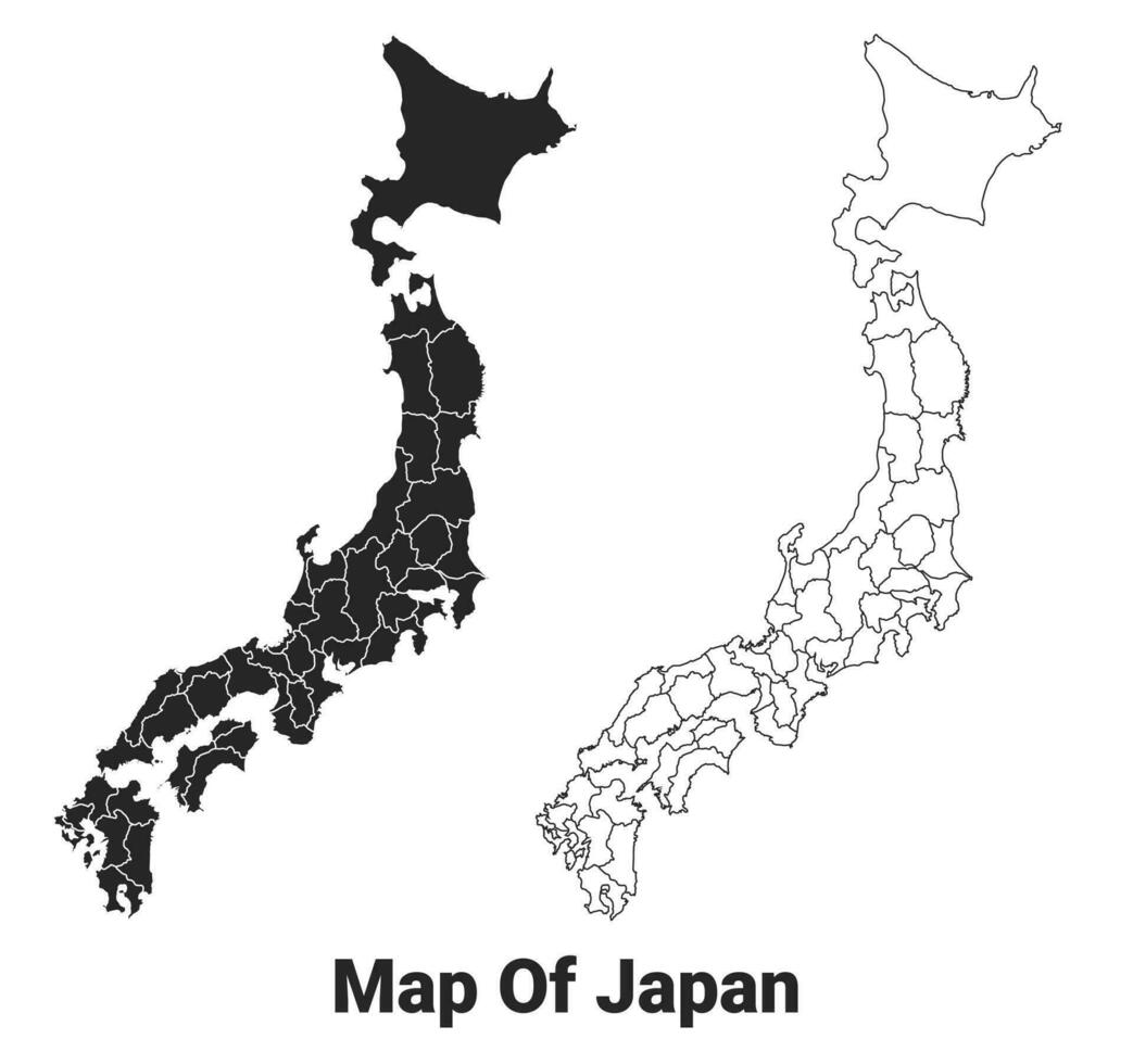 vector negro mapa de Japón país con fronteras de regiones