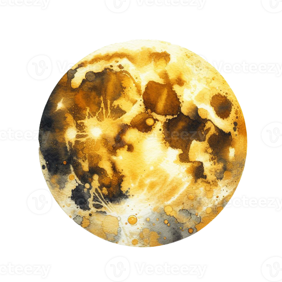 AI generated watercolor drawing, an abstract golden yellow background texture resembling a half-moon, stroke brush drawing on white background. 4k png