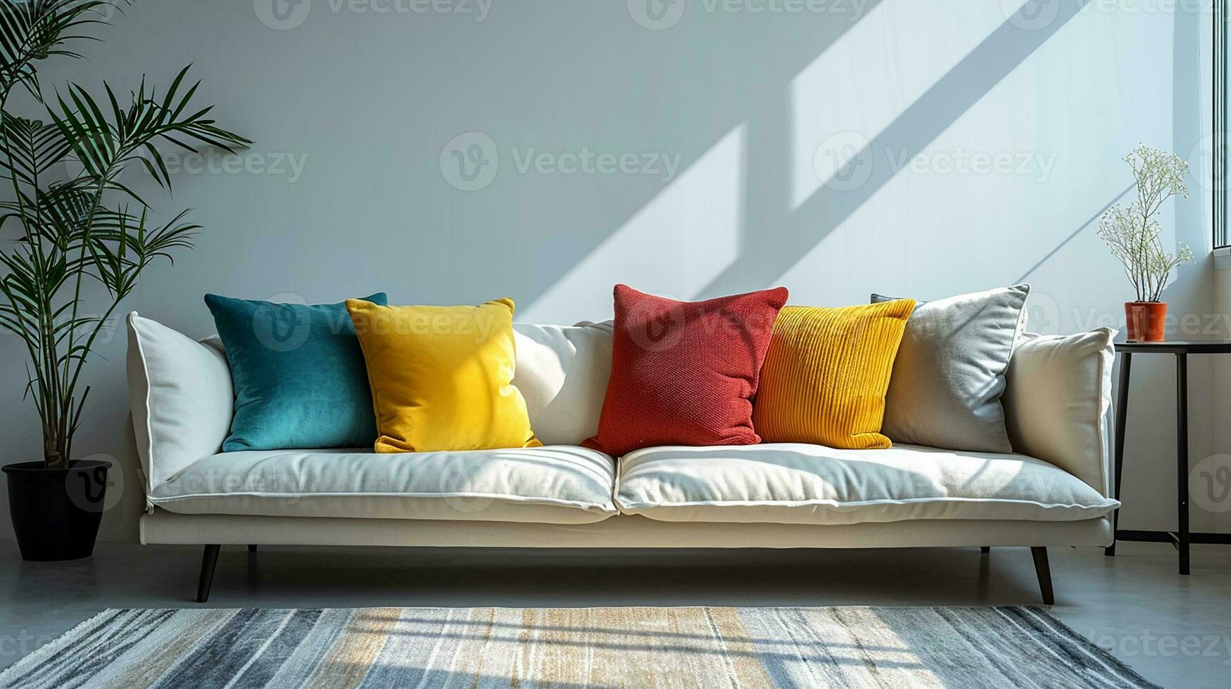 AI generated living room interior design with sofa minimal aesthetic 3d rendered photo