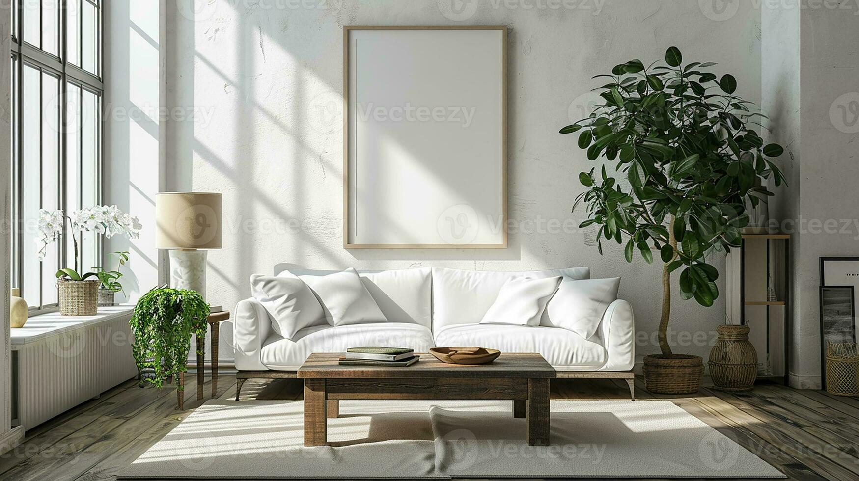 ai generado blanco vivo habitación interior diseño con sofá mínimo estético 3d prestados foto
