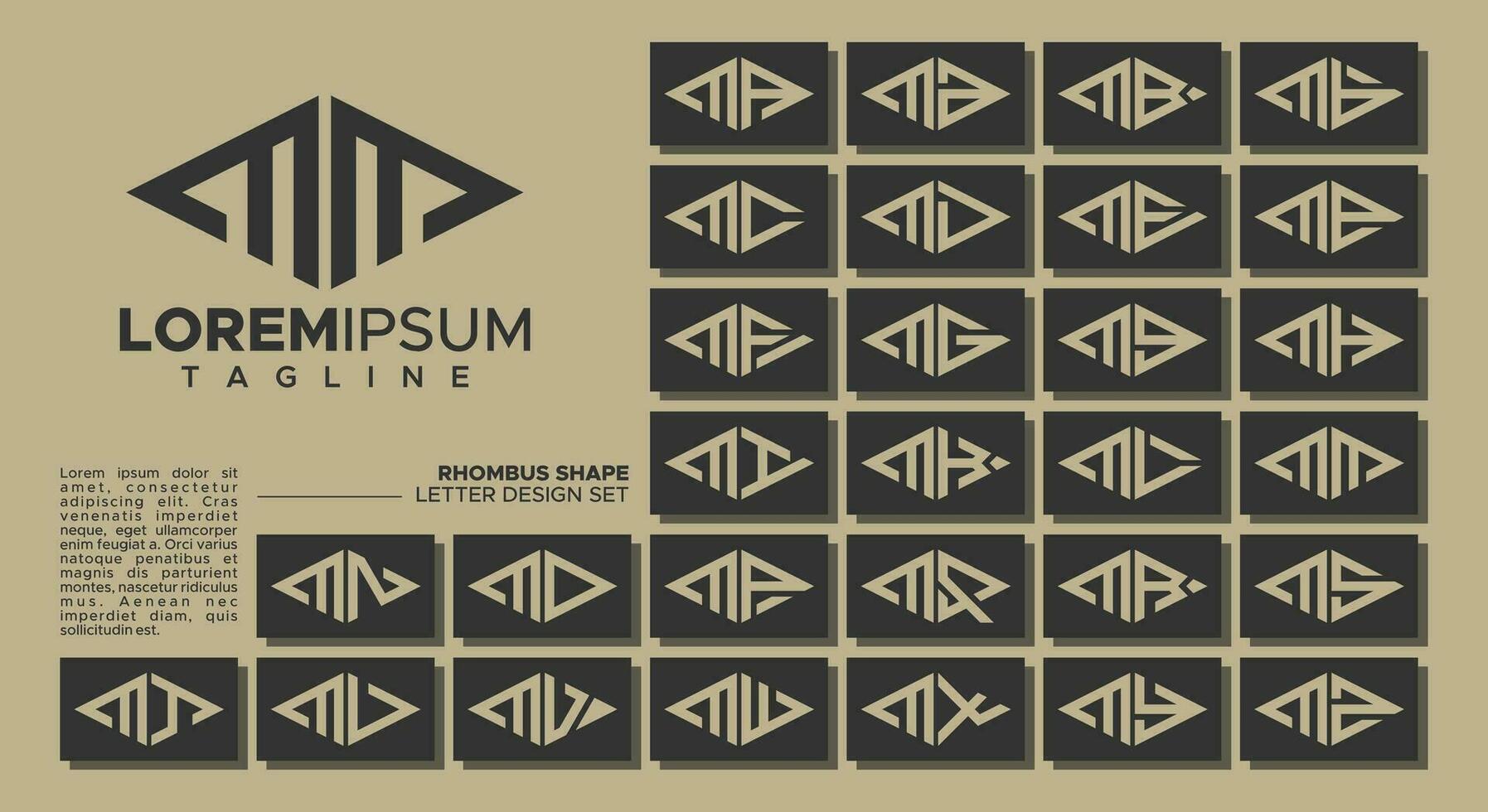 Bundle of geometric line rhombus letter M MM logo design vector