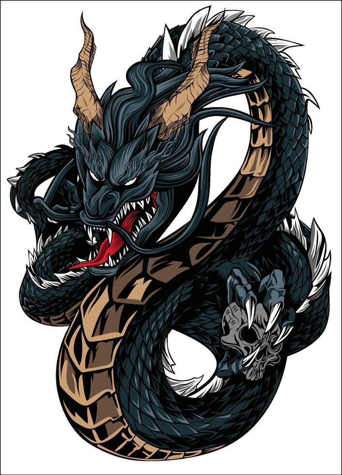 Print Dragon blue vector