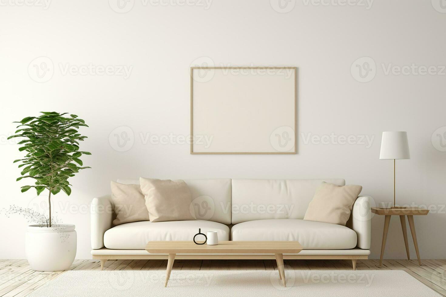 AI generated living room interior design with sofa minimal aesthetic 3d rendered photo