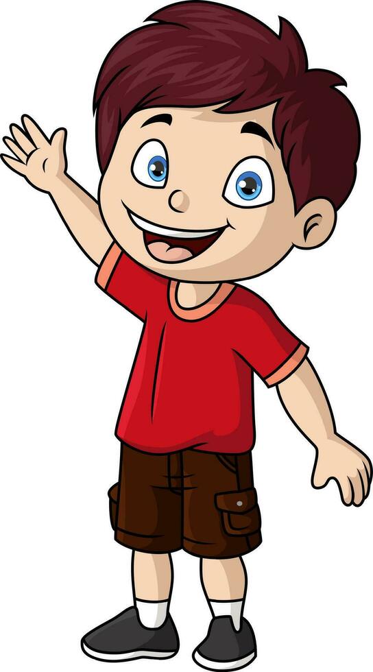 Cute little boy cartoon waving hand vector