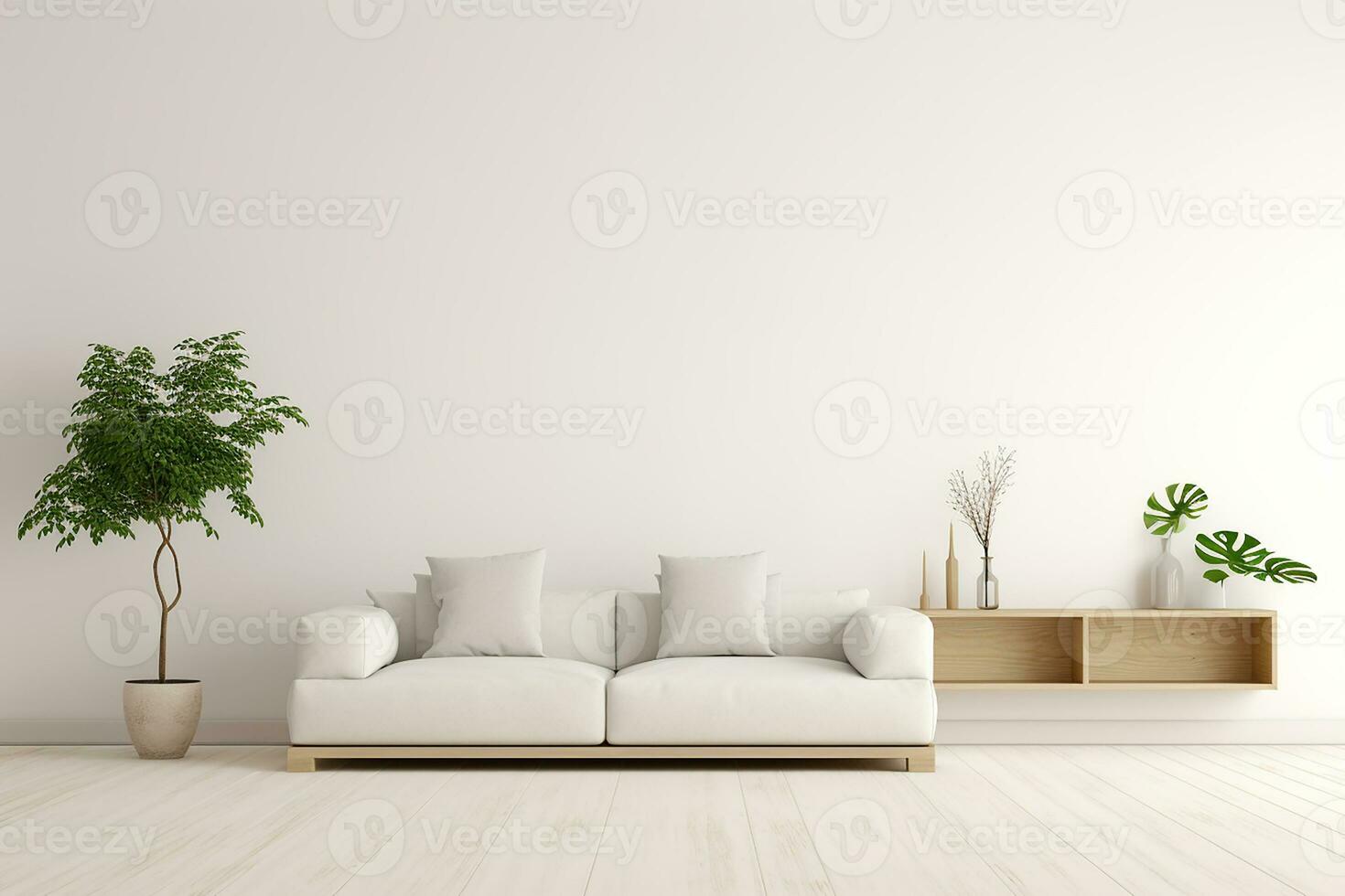 AI generated living room interior design with sofa minimal aesthetic 3d rendered photo