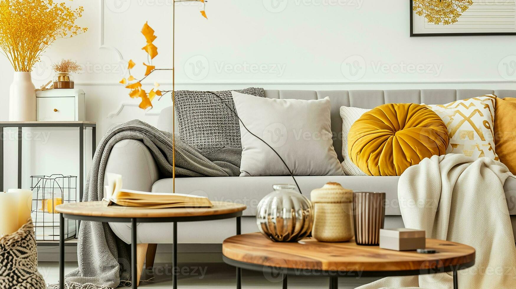 AI generated living room interior design with sofa minimal aesthetic 3d rendered photo