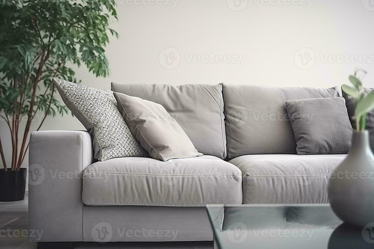 AI generated living room interior design with sofa minimal aesthetic 3d rendered photo