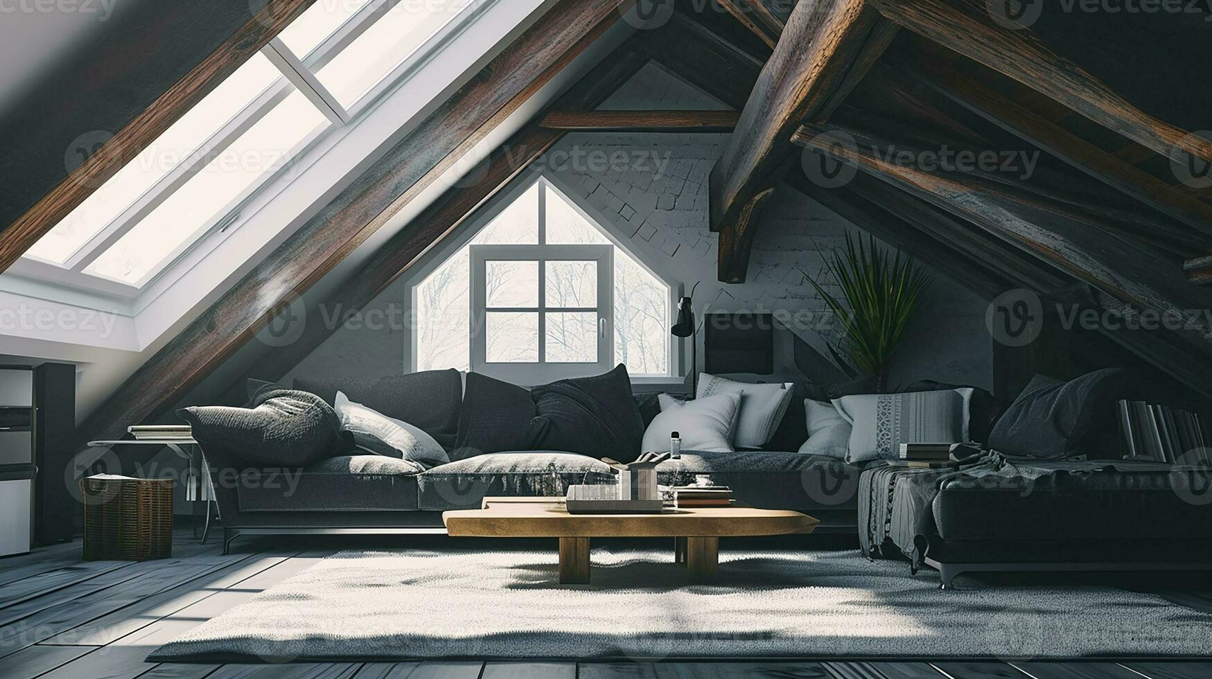 AI generated living room interior design with sofa minimal aesthetic 3d rendered photo