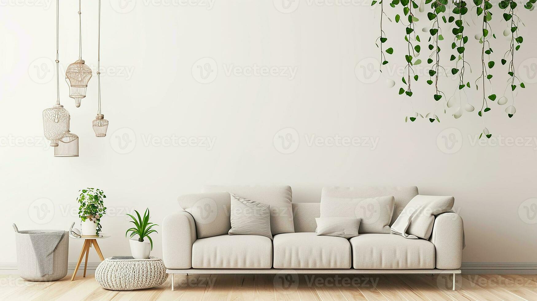 AI generated living room interior design with sofa minimal aesthetic 3d rendered photo