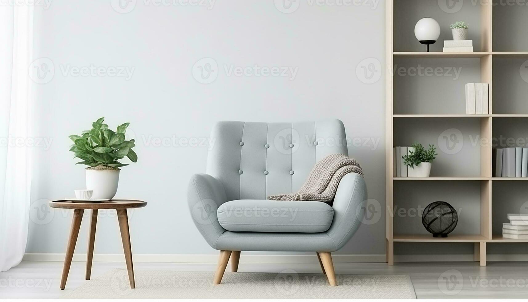 AI generated living room interior design with armchair minimal aesthetic 3d rendered photo