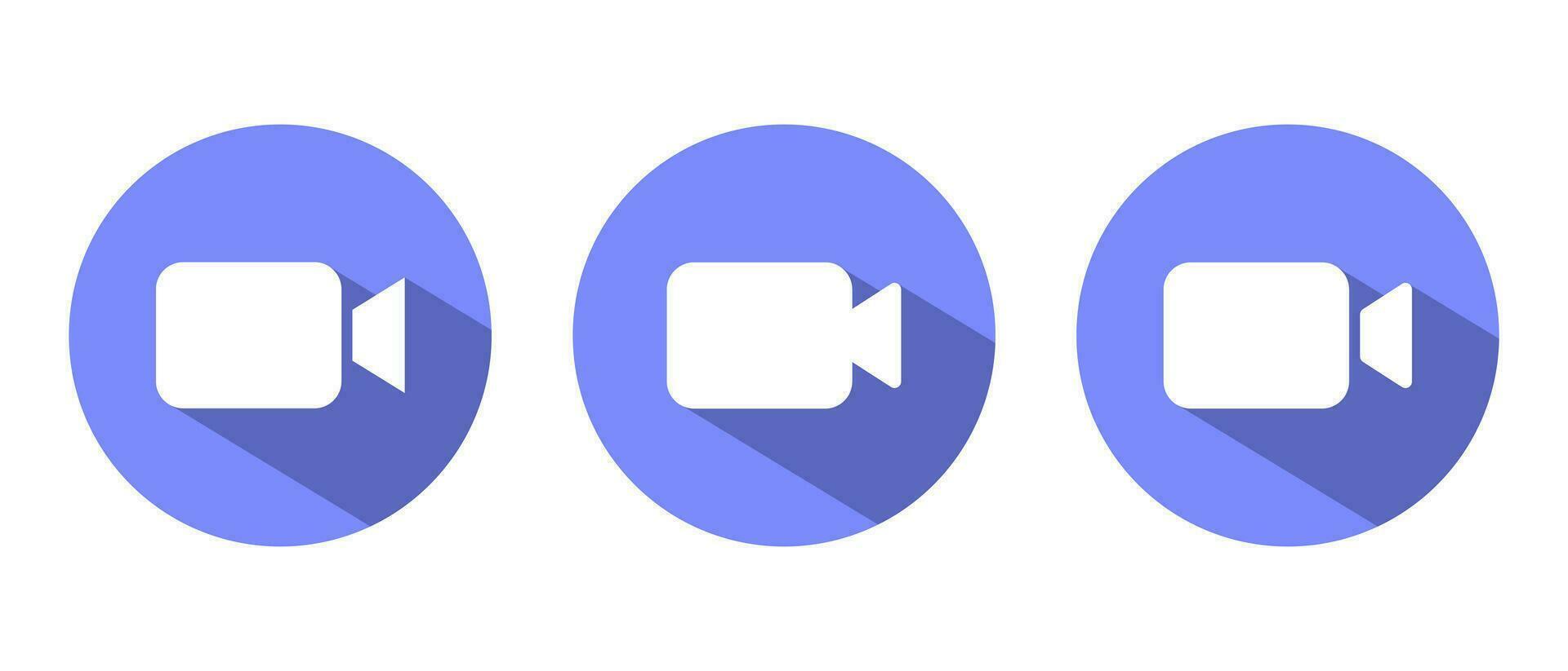 Video call icon with long shadow. Social media camera button vector