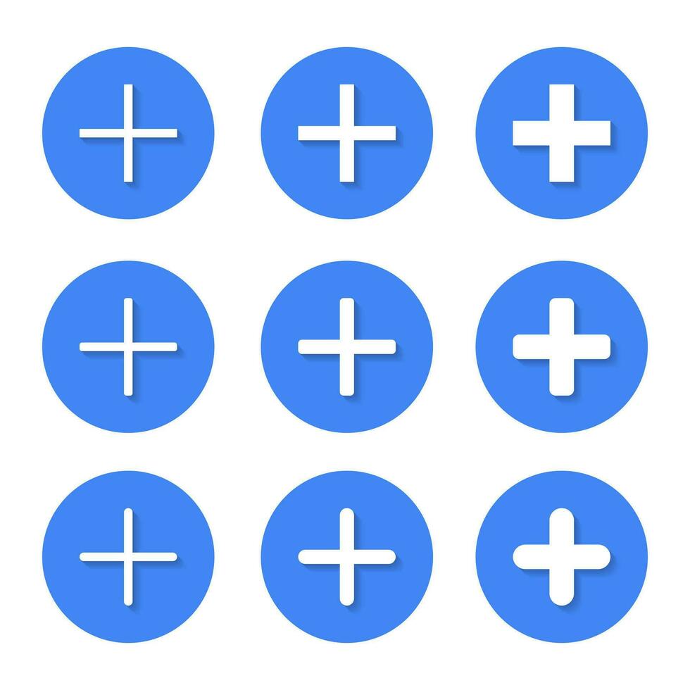 Add, plus icon set collection with shadow. Social media elements vector