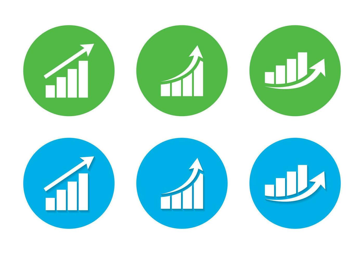 Growing bar graph icon set with shadow. Profit growth symbol vector in flat design