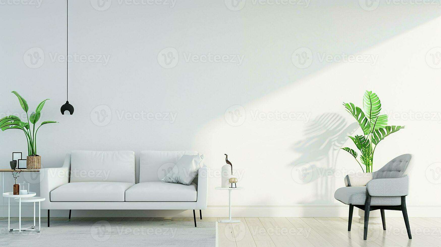 AI generated living room interior design with sofa minimal aesthetic 3d rendered photo