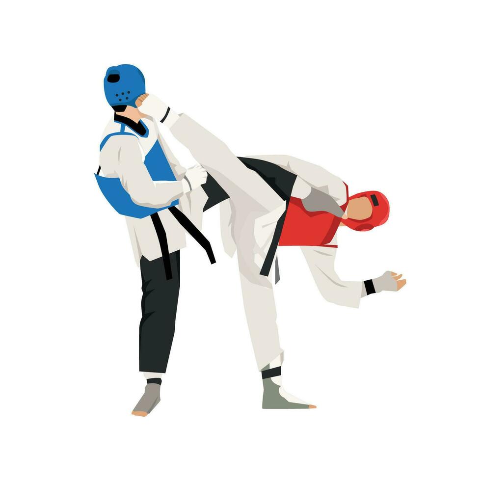 dos hombres luchando en taekwondo competencia marcial Arte fósforo. vector