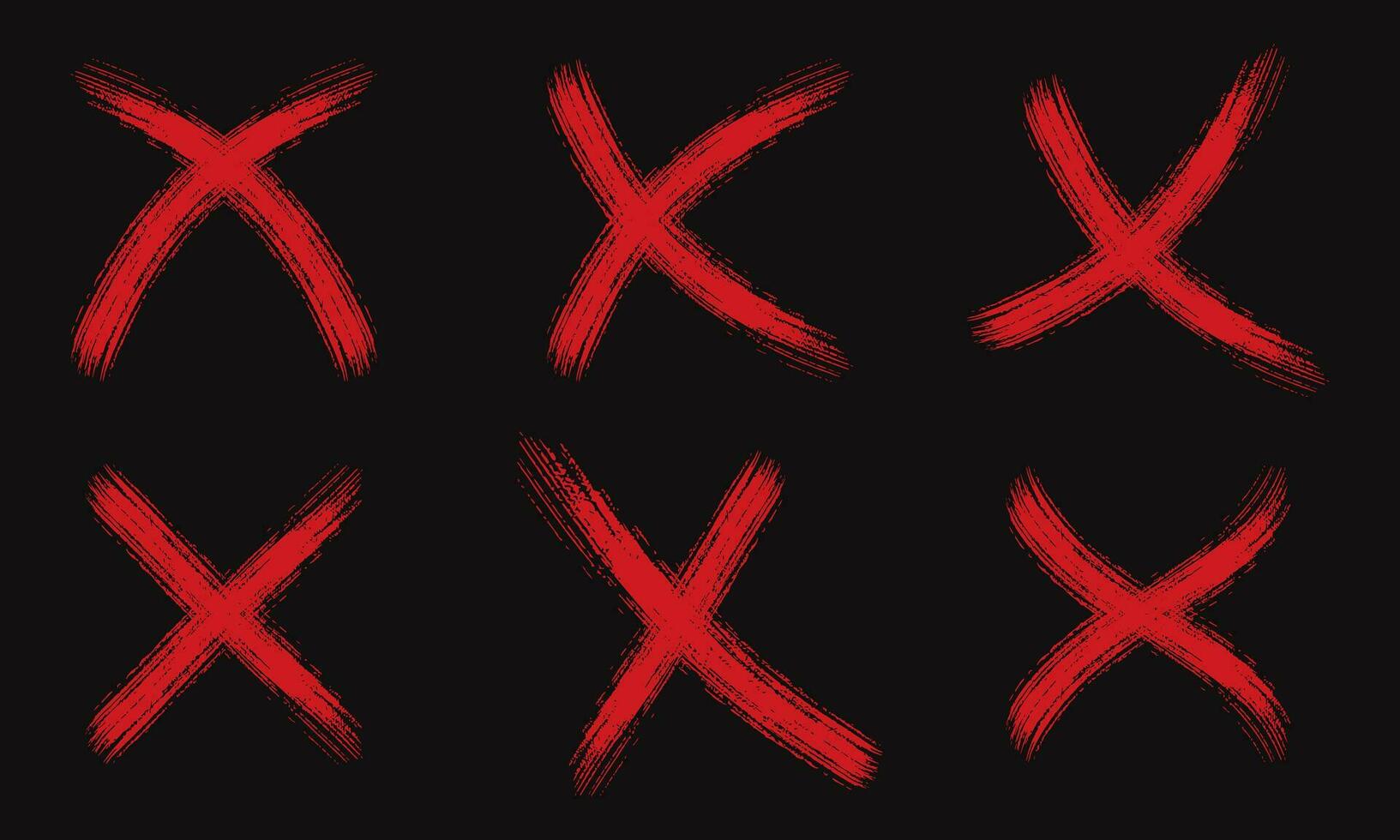 Collection of different red cross marks grunge style. Red x sign vector