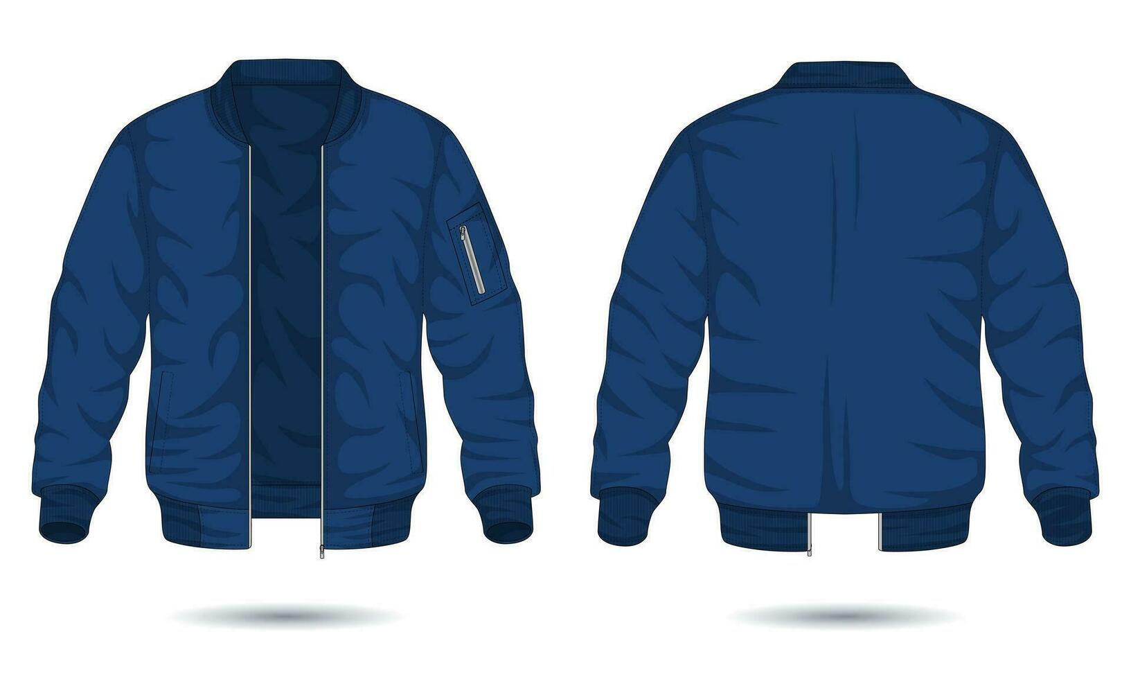 Casual blue bomber jacket template front and back view vector