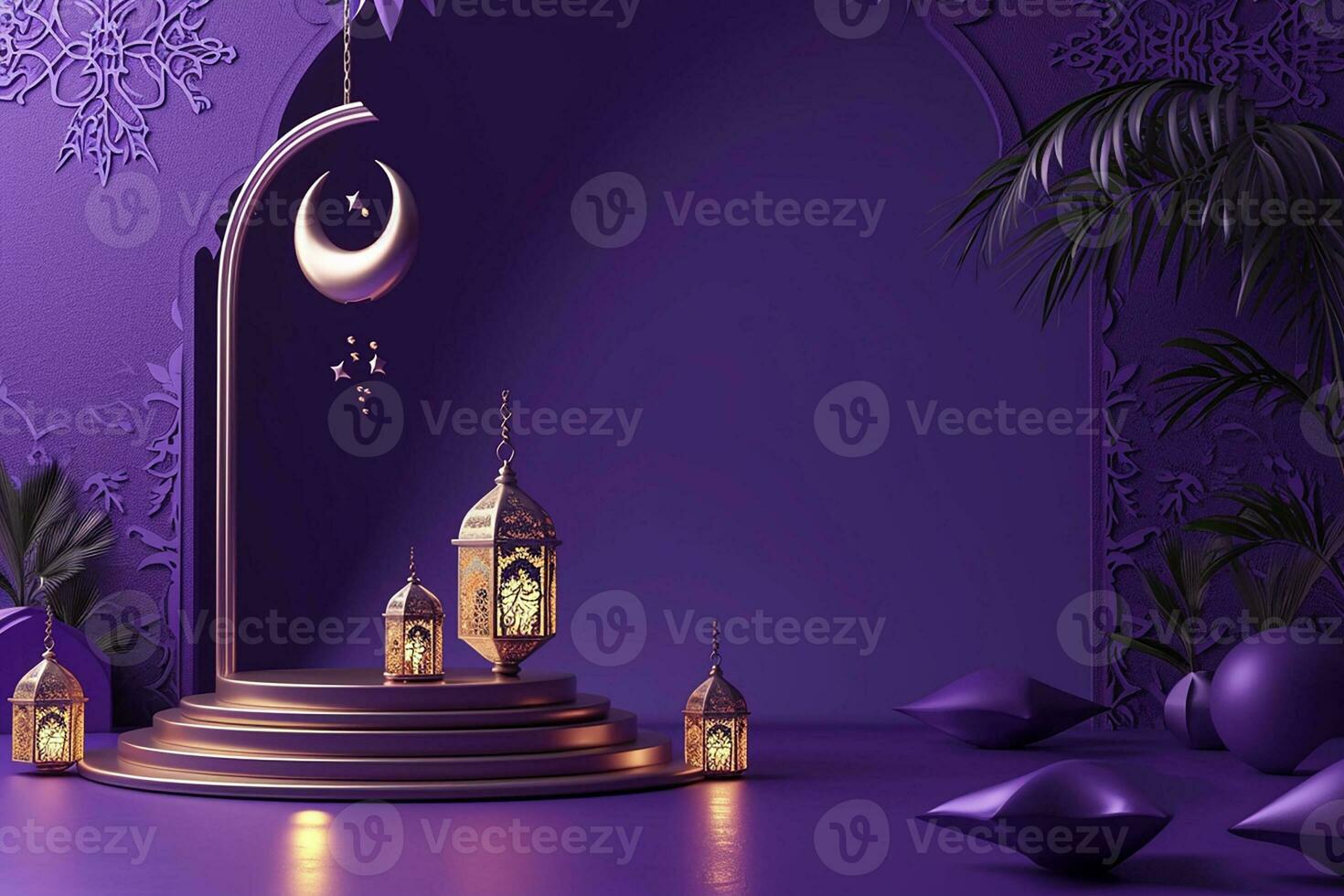 AI generated 3d rendered Ornamental Arabic lantern glowing invitation for Muslim holy month Ramadan Kareem photo