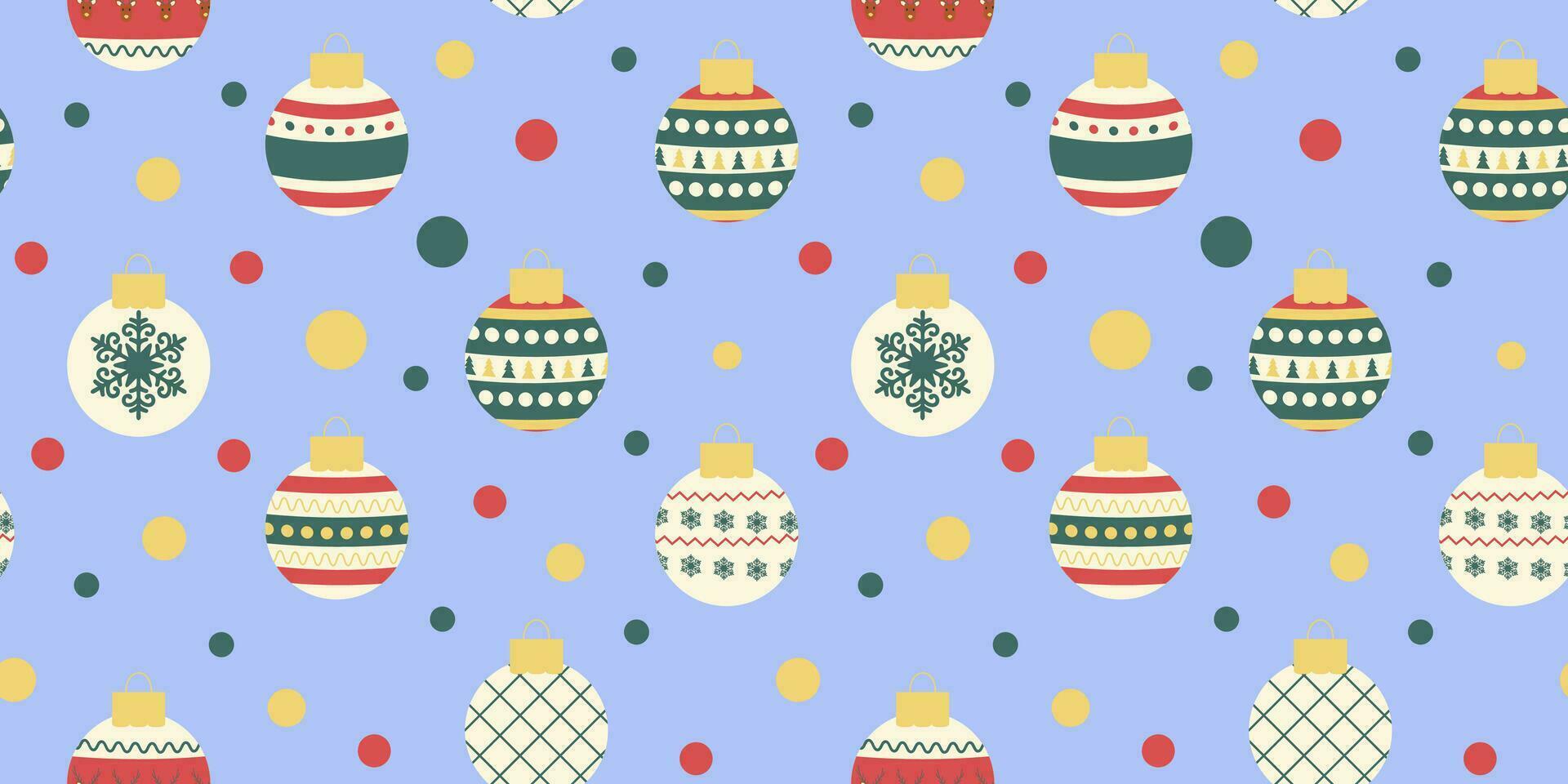 Christmas seamless pattern with balls on blue background. wallpaper for holiday invitations, winter greeting cards, wallpaper and gift paper. Vector