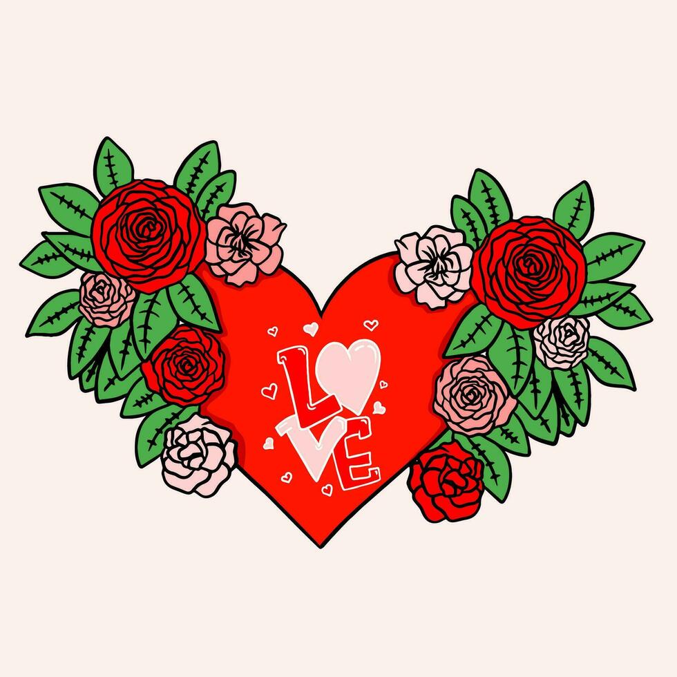 ilustración de flores y amar, ilustración para San Valentín día en plano diseño estilo vector