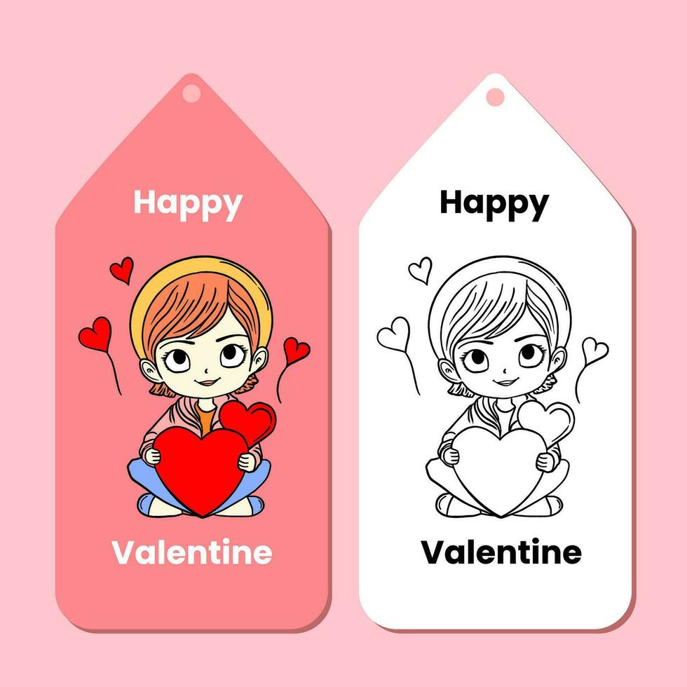 Happy Valentine's Day label with hand drawn illustration in flat design style vector