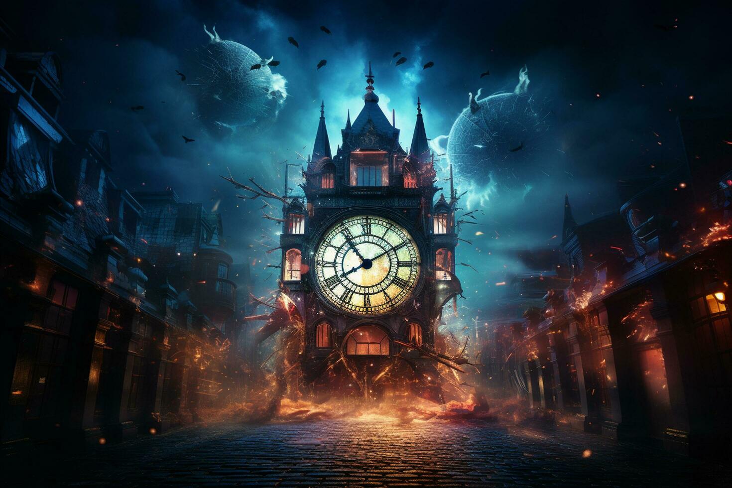 AI generated Image of old vintage pocket watch over burning fire background. Time concept happy new year Generative ai photo