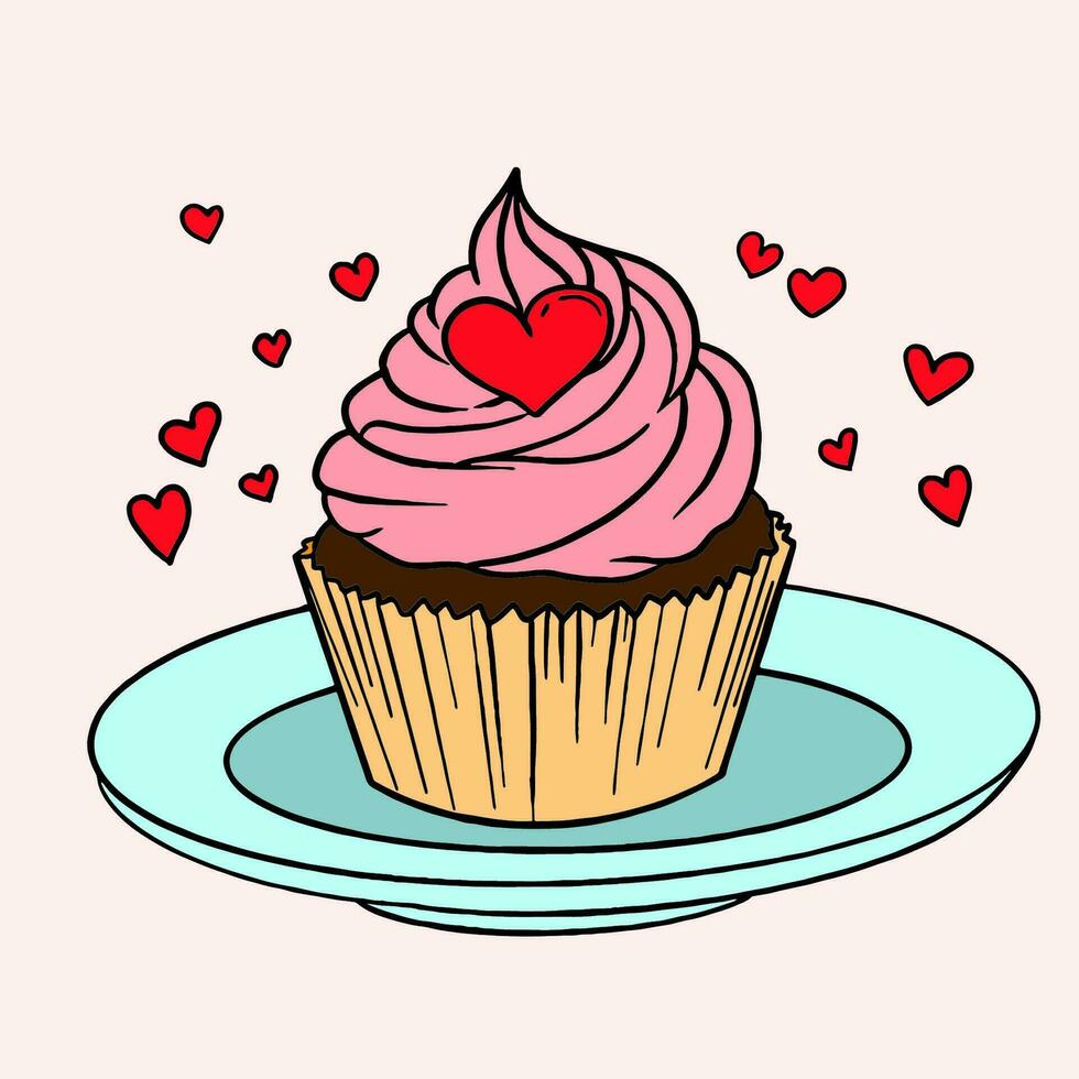 illustration of cup cake and love, illustration for Valentine's Day in flat design style vector