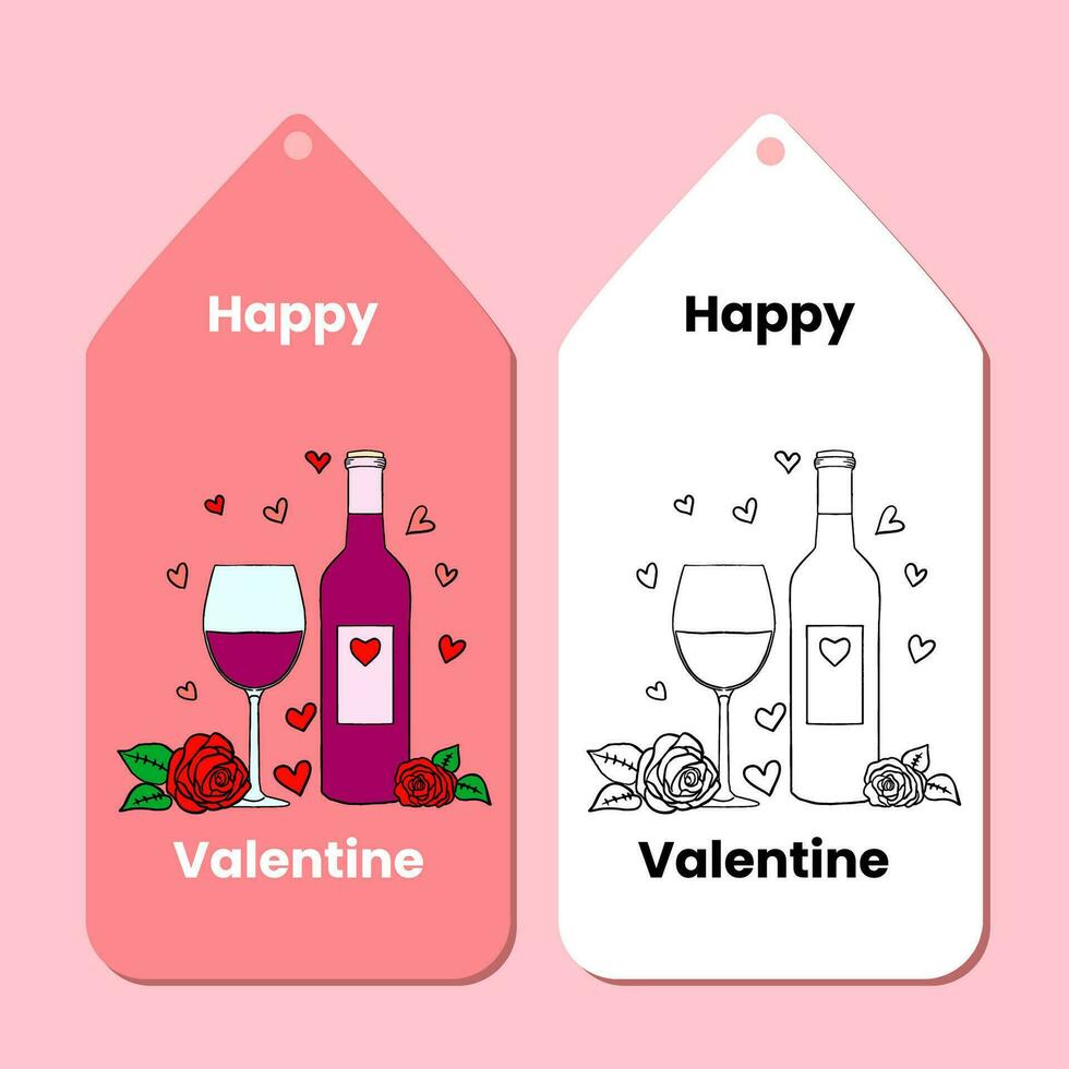 contento San Valentín día etiqueta con mano dibujado ilustración en plano diseño estilo vector