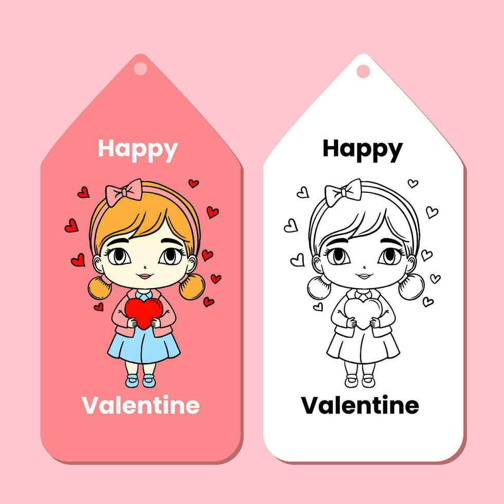 Happy Valentine's Day label with hand drawn illustration in flat design style vector