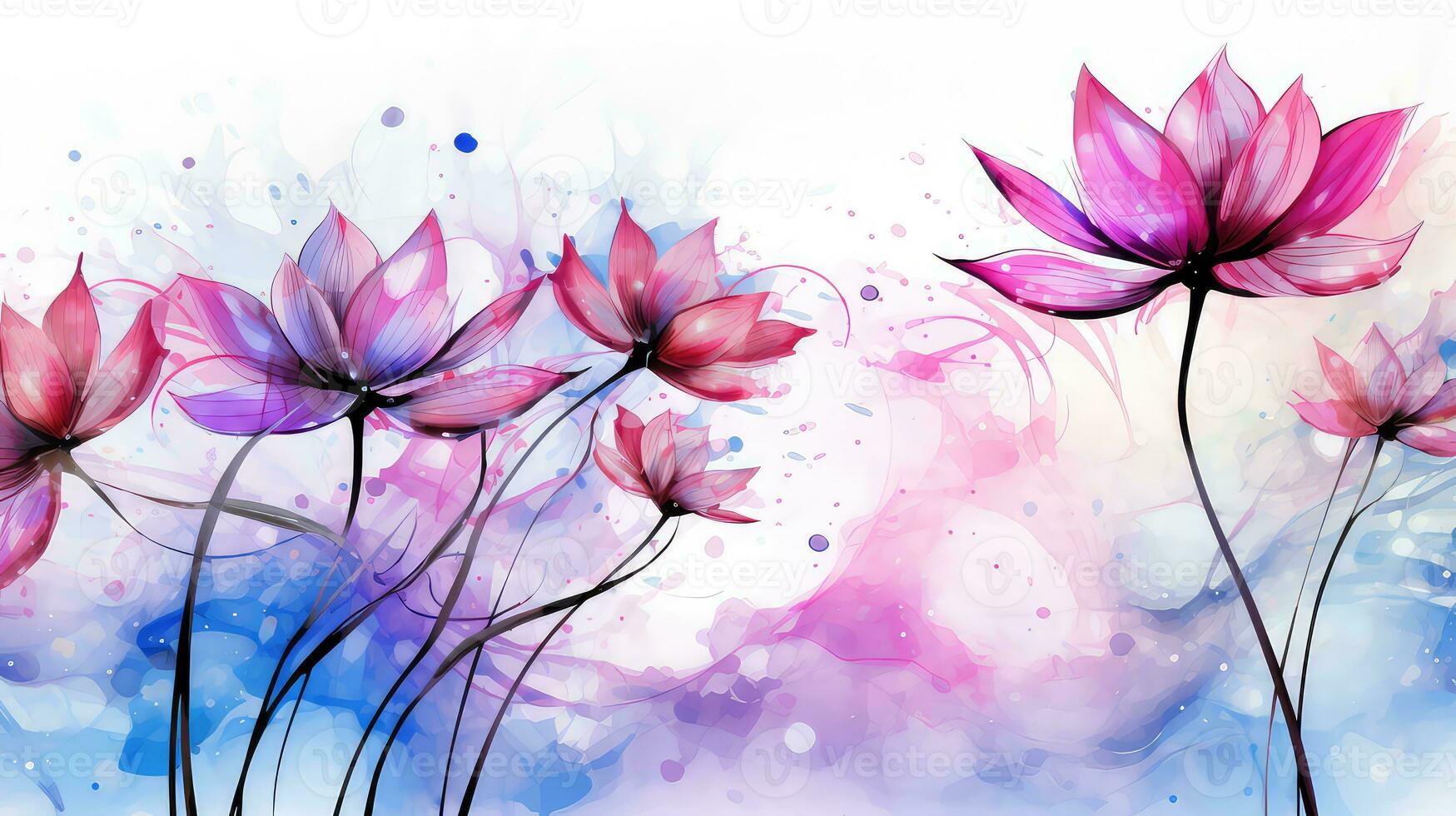 AI generated Watercolor floral flowers background, floral texture, flower pattern photo