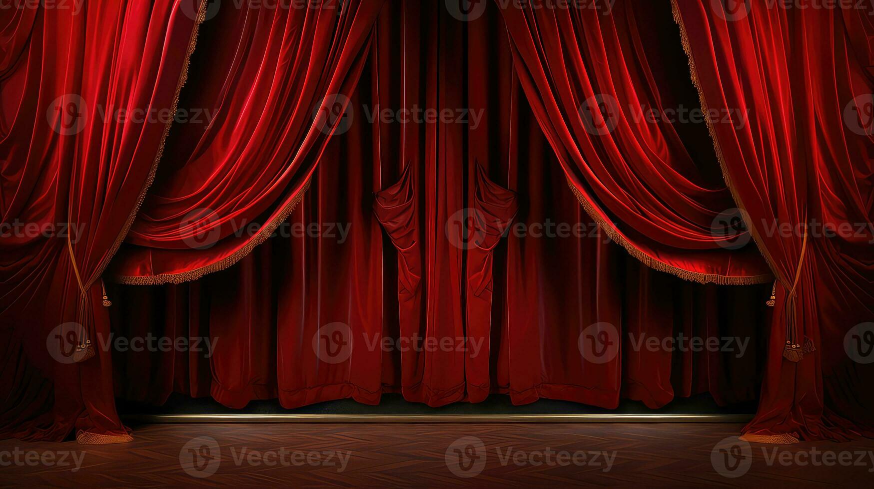AI generated Red theater curtain with spotlights background photo